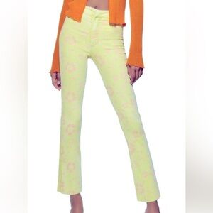 Zara green with pink flowers jeans flair bottoms size 2 nwot